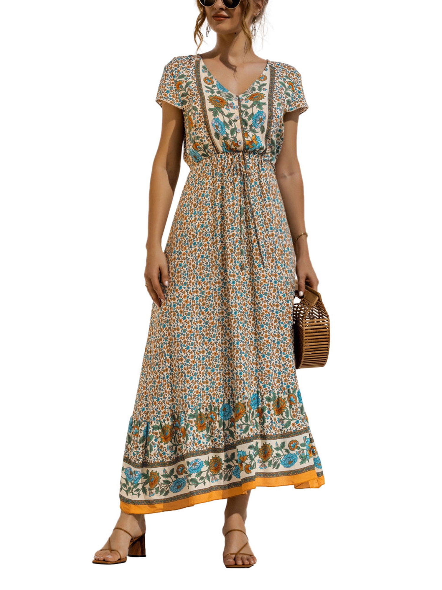 Women Bohemian Maxi Dress V-Neck Summer Casual Dresses Empire Waist Sundress - Walmart.com Women Bohemian Maxi Dress V-Neck Summer Casual Dresses Empire Waist Sundress - Walmart.com