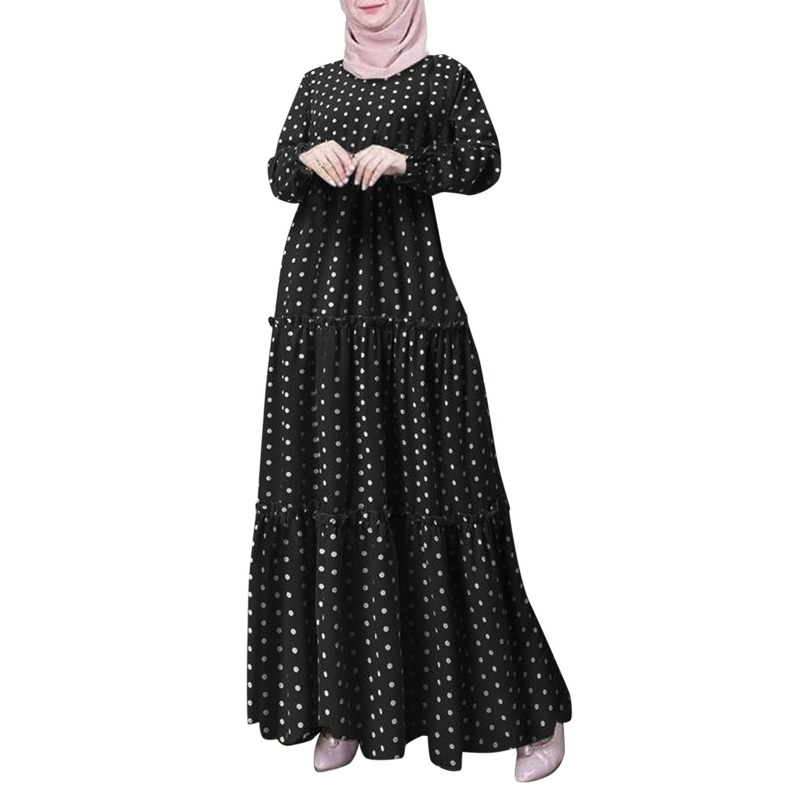 Women Bohemian Polka Dot Print Dress Long Sleeves Prayer Women Bohemian Polka Dot Print Dress Long Sleeves Prayer
