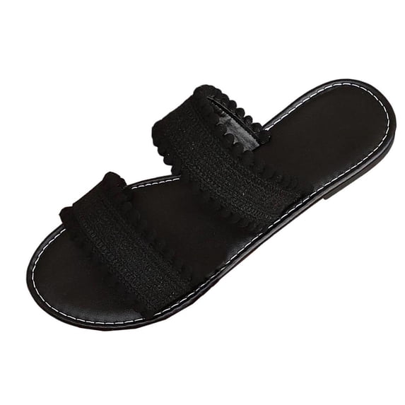 Women Boho 2 Band Slip On Open Toe Flats Summer Casual Slide Sandal with Two Straps Party Wedding Vacation Shoes