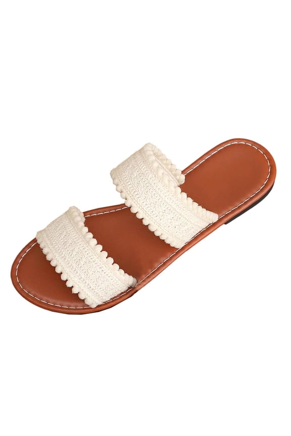 Women Boho 2 Band Slip On Open Toe Flats Summer Casual Slide Sandal with Two Straps Party Wedding Vacation Shoes