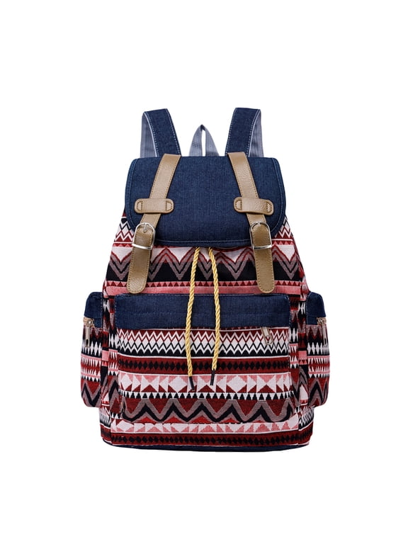 Women Boho Backpack Drawstring Daypacks Polyester Rucksack Shoulder Handbag with Ethnic Geometric Print Multipurpose Convertible Purse Teenager School Bag for Outdoor Travel