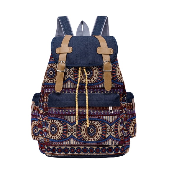 Women Boho Backpack Drawstring Daypacks Polyester Rucksack Shoulder Handbag with Ethnic Geometric Print Multipurpose Convertible Purse Teenager School Bag for Outdoor Travel