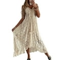 thumbnail image 1 of Women Boho Beach Flowy Embroidery Long Dress Deep V-Neck Lace Hem Dress Summer Spaghetti Straps Floral Maxi Dress, 1 of 11
