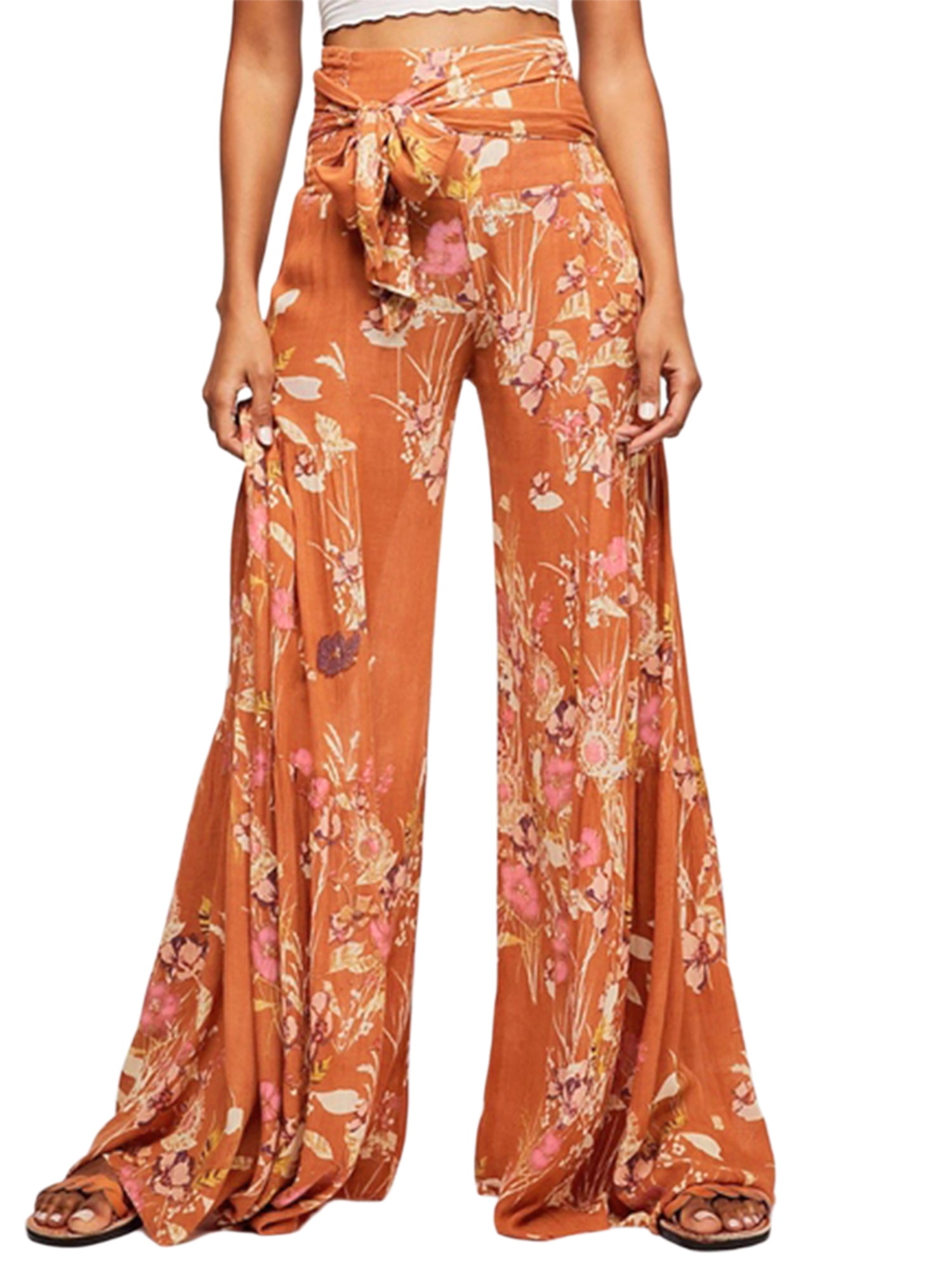 Summer Wide Leg Elastic Waist Pants, Women's Casual Summer Pants Floral  Beach Pants High Waist Boho Pants with Pockets Prime Deals Of The Day Today  Only Tiny Homes For Sale #3 
