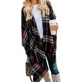 thumbnail image 1 of Women Boho Buffalo Plaid Poncho Pashmina Shawl Wrap Cape Sweater Knitting Cardigan with Tassel, 1 of 6