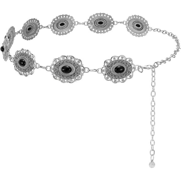 Women Boho Chain Belts For Dresses Jeans Western Cowgirl Waist Links Belt Adjustable Metal Concho Belt