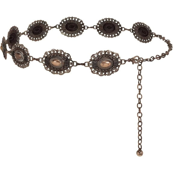 Women Boho Chain Belts For Dresses Jeans Western Cowgirl Waist Links Belt Adjustable Metal Concho Belt