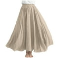 thumbnail image 1 of Women Boho Cotton Linen Maxi Skirt Layer Elastic Waist Long Skirt Summer Flowy Swing Tiered A-Line Skirt, 1 of 5