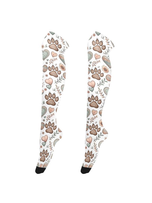 Women Boho Cute Pet Paws Pattern Over Knee Thigh High Socks