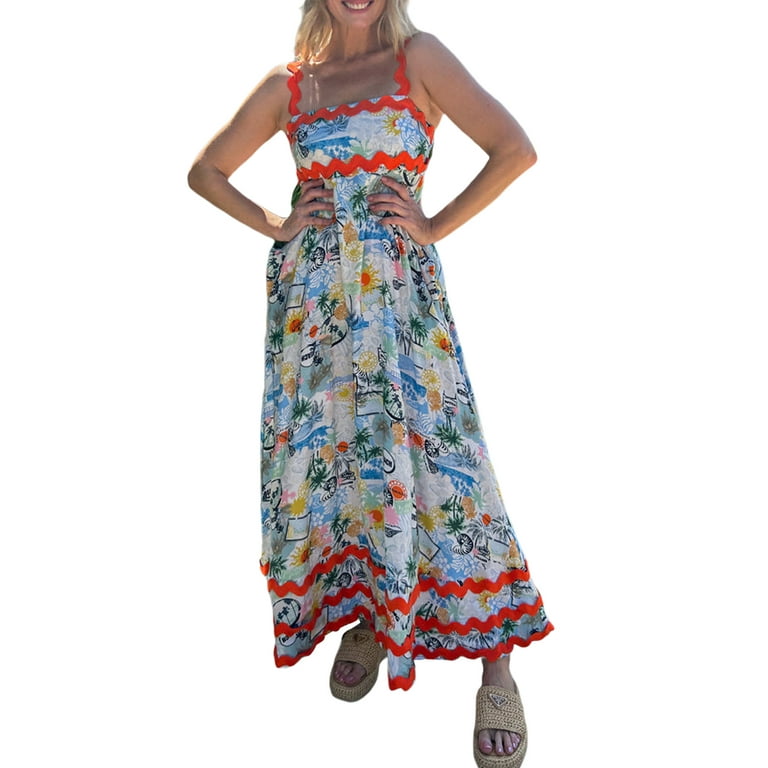 Backless Floral Strap Vacation Long Bohemian Dresses Backless Floral Strap Vacation Long Bohemian Dresses