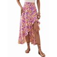 thumbnail image 1 of Women Boho Floral Leopard Print High Low Split Wrap Midi Skirt Floral Print L, 1 of 9