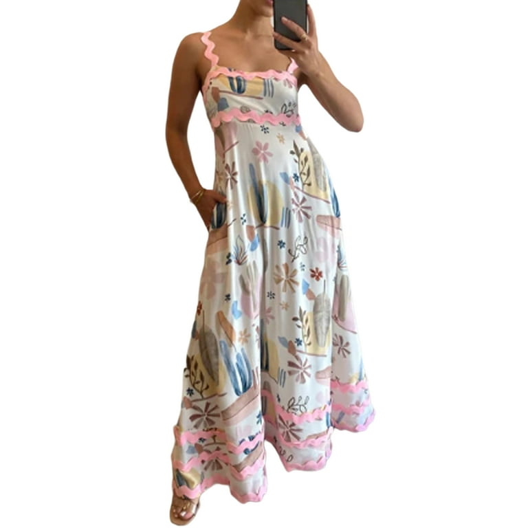 Backless Floral Strap Vacation Long Bohemian Dresses Backless Floral Strap Vacation Long Bohemian Dresses