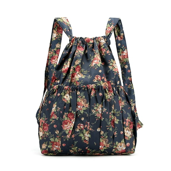Women Boho Floral Print Drawstring Backpack Foldable Sports Tote Bag Sackpack