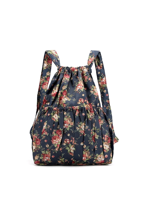 Women Boho Floral Print Drawstring Backpack Foldable Sports Tote Bag Sackpack