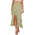 thumbnail image 1 of Women Boho Floral Printed Long Skirt High Low Side Elastic Waist Swing Maxies Club Basic Leisure Dailywear, 1 of 9