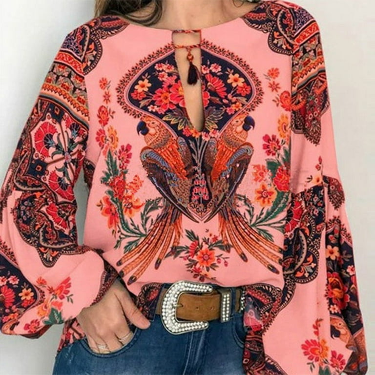 Floral embroidery tassel blouse  Women shirts blouse, Boho long