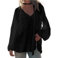 thumbnail image 1 of Women Boho Flowy Sheer Blouse Y2k Lace Trim Ruffled Long Sleeve Shirts Front Tie Oversized Tops, 1 of 7