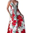 thumbnail image 1 of Women Boho Halter Maxi Dress Floral V Neck Sleeveless Loose Fit Backless Irregular Hem Long Holiday Vacation Dress White Red Flowers M, 1 of 3