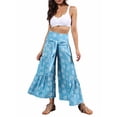 thumbnail image 1 of Women Boho High Waist Wide Leg Pants Summer Casual Flower Print Palazzo Flowy Front Ties Beach Trousers Bohemian Clothes, 1 of 8