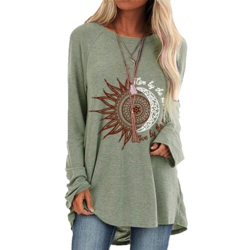 Women Boho Hippie Loose Tunic Tops Pullover Long Sleeve Blouse T-Shirt Plus Siz
