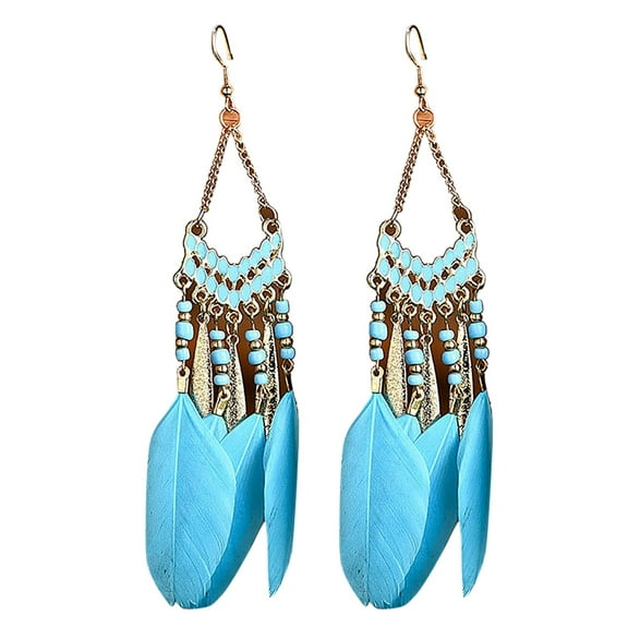 Women Boho Long Feather Tassel Earrings Jewelry Vintage Beads Dangle Earrings Hangers