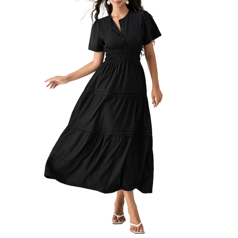 Women's V-Neck Print Loose Cropped Sleeve Dress Women's V-Neck Print Loose Cropped Sleeve Dress