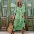 thumbnail image 1 of Women Boho Maxi Dresses 2024 V Neck Long Puff Sleeve Smocked Ruffle Flowy Casual Dress, 1 of 5