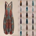 thumbnail image 1 of Women Boho Overalls Plus Size Summer Fashion Jumpsuit Loose Fit Rompers Floral Printed Baggy Bohemia Wide Harem Pants Dark Blue 3XL, 1 of 4