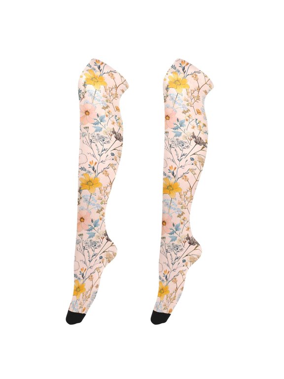 Women Boho Pastel Floral Pattern Over Knee Thigh High Socks