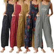 Women Boho Printed Casual Overalls Loose Baggy Bib Pants Jumpsuit Bohemian Wide Leg Overall Plus Size