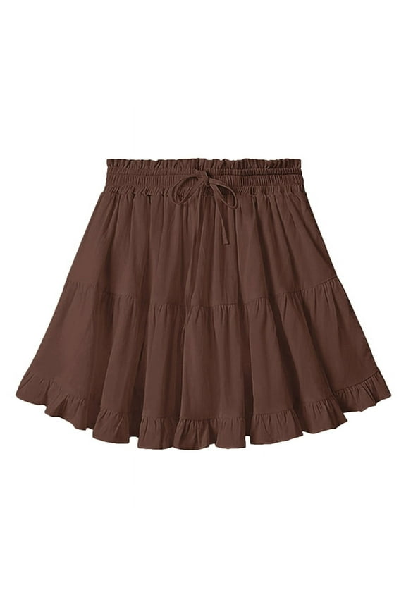 Mawalde Women Boho Ruffled Tiered Swing Beach Skorts Drawstring High Waisted Tennis Golf Y2K Short Skirt Brown S
