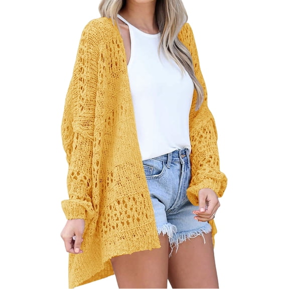 Women Boho Solid Color Oversized Kimonos Crochet Cardigan Sweater Open Front Outwear