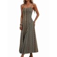 thumbnail image 1 of Women Boho Spaghetti Strap Maxi Dress Printed A Line Slit Flowy Summer Dress Green S, 1 of 10
