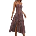 thumbnail image 1 of Women Boho Spaghetti Strap Maxi Dress Printed A Line Slit Flowy Summer Dress S, 1 of 10