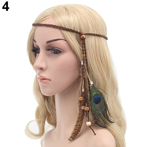 Women Boho Style Festival Feather Headband Hippie Weave Hairband Hair  Accessory 