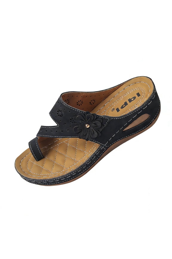 Women Boho Wedge Thong Sandals Arch Support Comfort Walking Beach Shoes Slip On Slides for Travel Hiking Flight