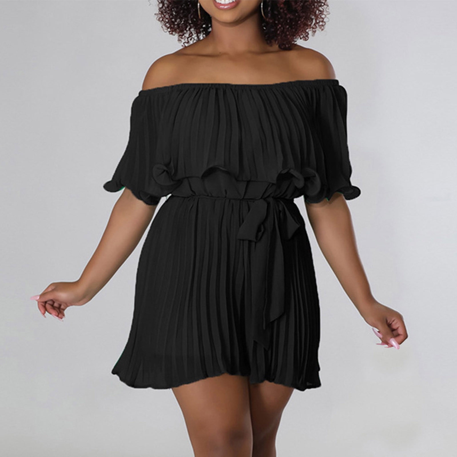 black flowy romper dress Women's Pink Lily Black Dress Ruffle Romper Top Medium Black