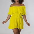 thumbnail image 1 of Women Boho off Shoulder Romper Flowy Tie Waist Flared Pleated Short Jumpsuit Elegant Strapless Wide Leg Party Playsuit, Yellow, XL, 1 of 6