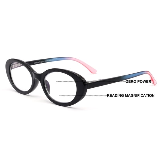 Women Bold Round Oval Progressive Reading Glasses Zero Power Clear on Top CR30 +1.25