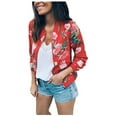 thumbnail image 1 of Women Bomber Jacket Floral Print Lightweight Zip up Flight Top Long Sleeve Sport Jacket Utility Biker Jacket Transition Baseball Varsity Jacket Coat Ladies Winter Autumn, 1 of 5