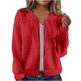 thumbnail image 1 of Women Bomber Jacket Full Zip Coat with Pockets Long Sleeve Casual Knit Cropped Spring Fall Outerwear, Red L, 1 of 7