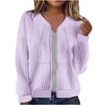 thumbnail image 1 of Women Bomber Jacket Full Zip Up Coat with Pockets Long Sleeve Casual Solid Cropped Outerwear (XXL, Purple), 1 of 6