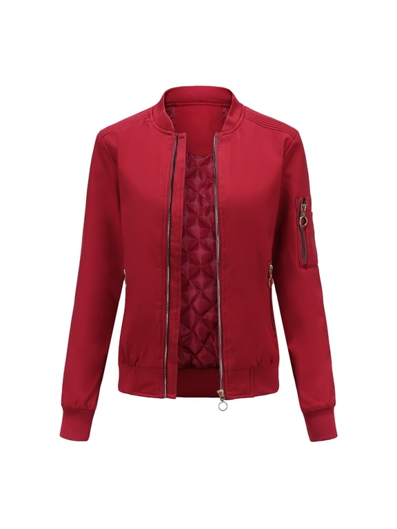 Women Bomber Jacket Lightweight Zip up Flight Top Long Sleeve Sport Jacket Utility Biker Jacket Transition Baseball Varsity Jacket Coat Ladies Winter Autumn