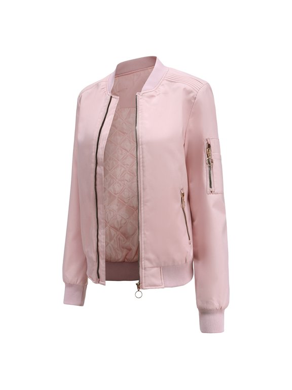 Women Bomber Jacket Lightweight Zip up Flight Top Long Sleeve Sport Jacket Utility Biker Jacket Transition Baseball Varsity Jacket Coat Ladies Winter Autumn