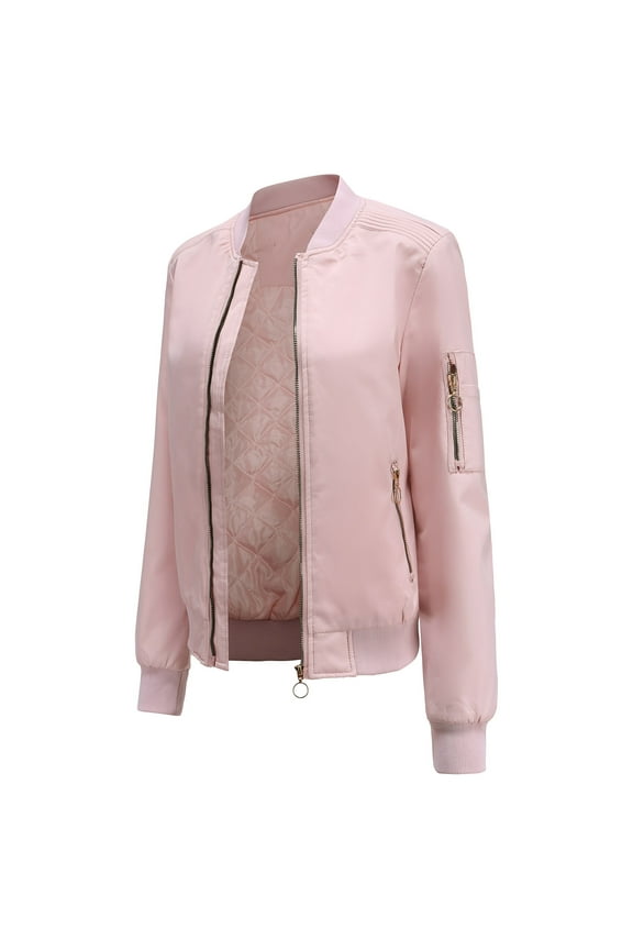Women Bomber Jacket Lightweight Zip up Flight Top Long Sleeve Sport Jacket Utility Biker Jacket Transition Baseball Varsity Jacket Coat Ladies Winter Autumn
