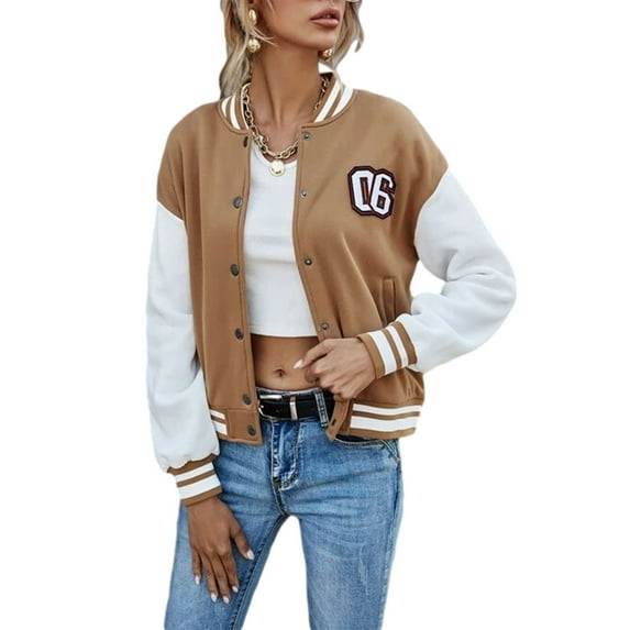 Women Bomber Jacket Long Sleeve Single-breasted Lettler Embroidery Baseball Coat Fall Winter Streetwear