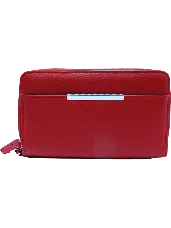 Women Bonded Genuine LEATHER Fat WALLET Mundi RFID Ladies Wristlet ID & Card slots Zippers a710w Red