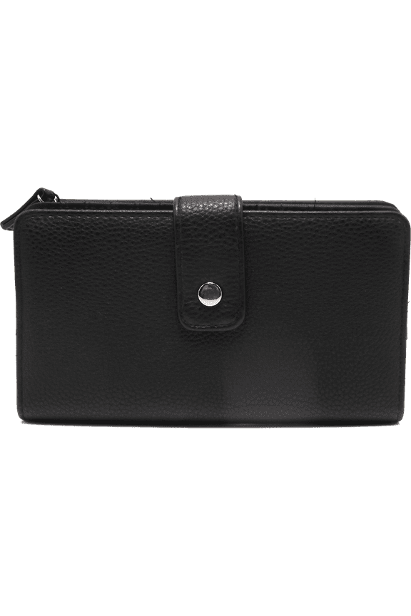 Women Bonded Genuine LEATHER Tab Clutch Fat Mundi WALLET RFID Ladies ID Card Slots Zippers t709l Black