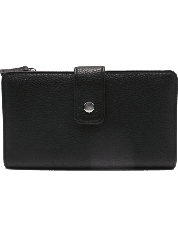 Women Bonded Genuine LEATHER Tab Clutch Fat Mundi WALLET RFID Ladies ID Card Slots Zippers t710l Black