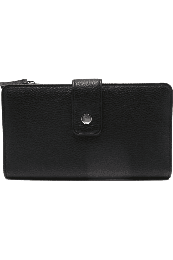 Women Bonded Genuine LEATHER Tab Clutch Fat Mundi WALLET RFID Ladies ID Card Slots Zippers t710l Black